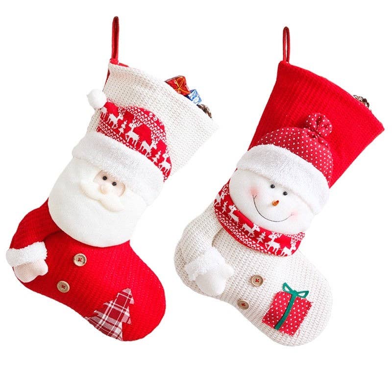 ShieldChic – wholesale Holiday Stocking – Red And White Knitted Christmas Stocking Old Man Snowman Dress Up Candy Bag Gift Bag6