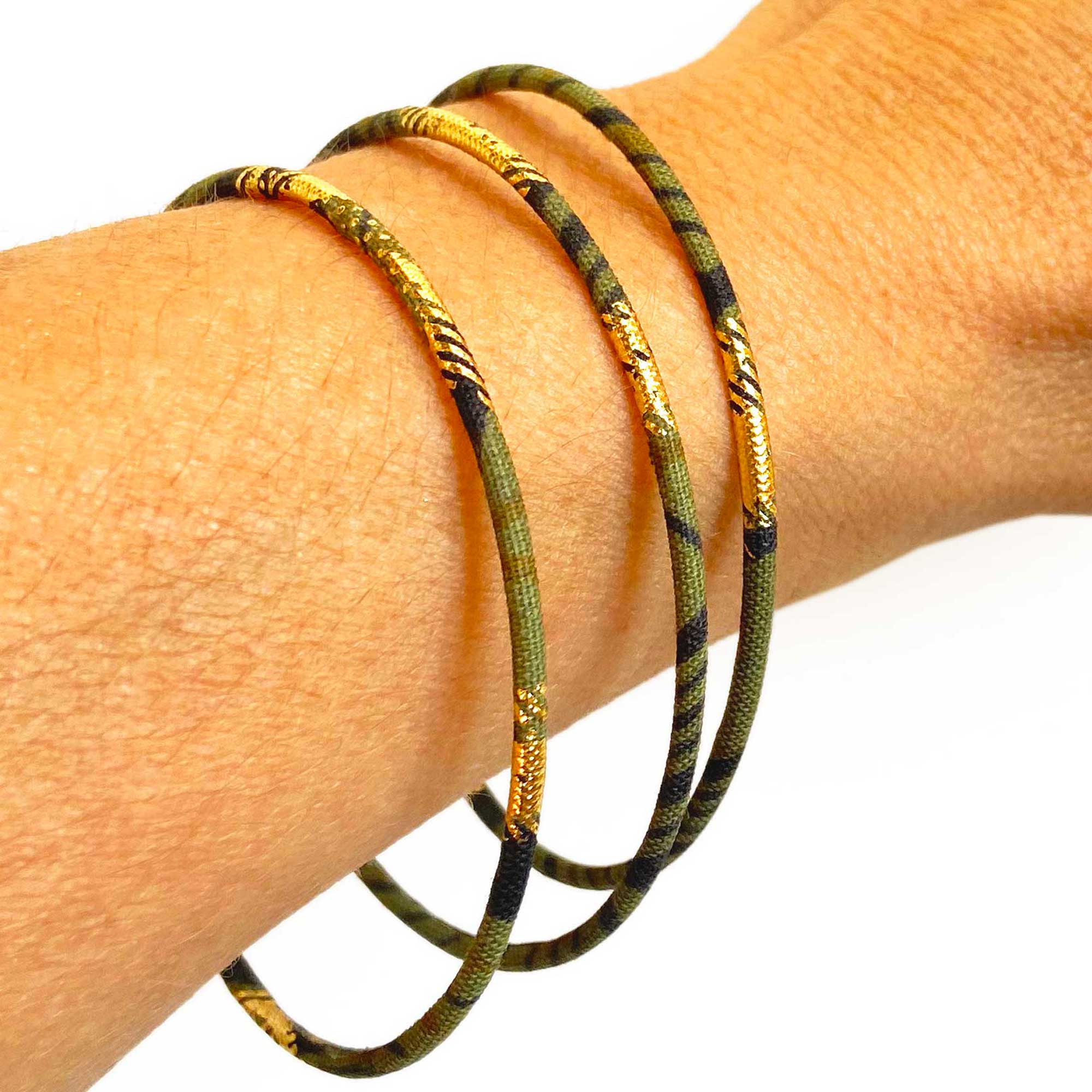 Melokane - Vente Bracelet jonc - Bracelets fins en wax kaki/doré - Tailles S ou M1