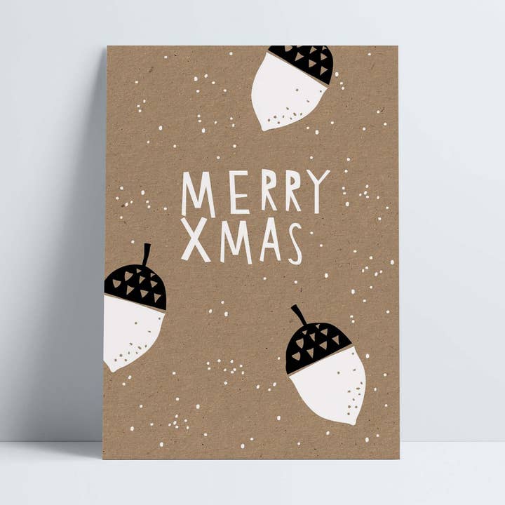 Postkort // »Merry Xmas« Acorn for engroshandel hos Designfräulein