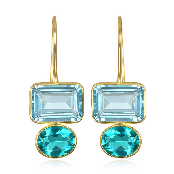 Valencia Earring-Sky Blue & Teal Gold for wholesale by Amelia Rose Jewelry