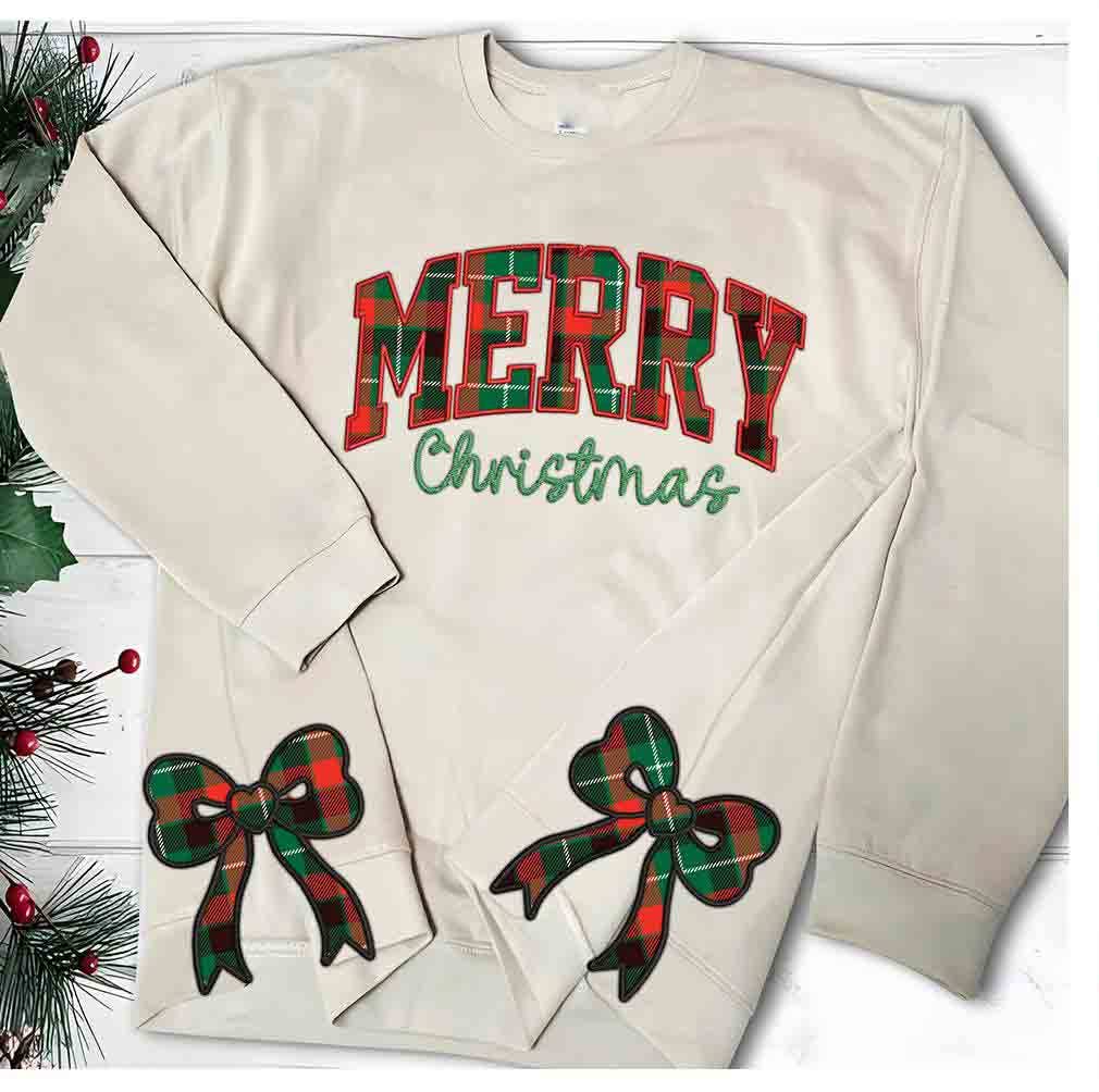 NVC Ecommerce LLC - Wholesale Graphic Sweatshirt - Women's - Merry Christmas Side Bow, Embroidered Side Bow Sweatshirt 0