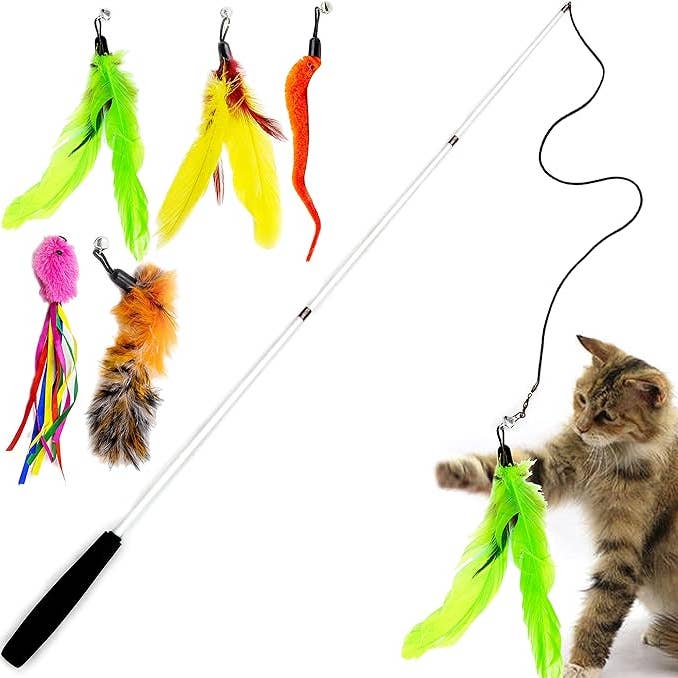 Youngever 6 Pieces Cat Toys Teasing Feather Toy for wholesale by Youngever
