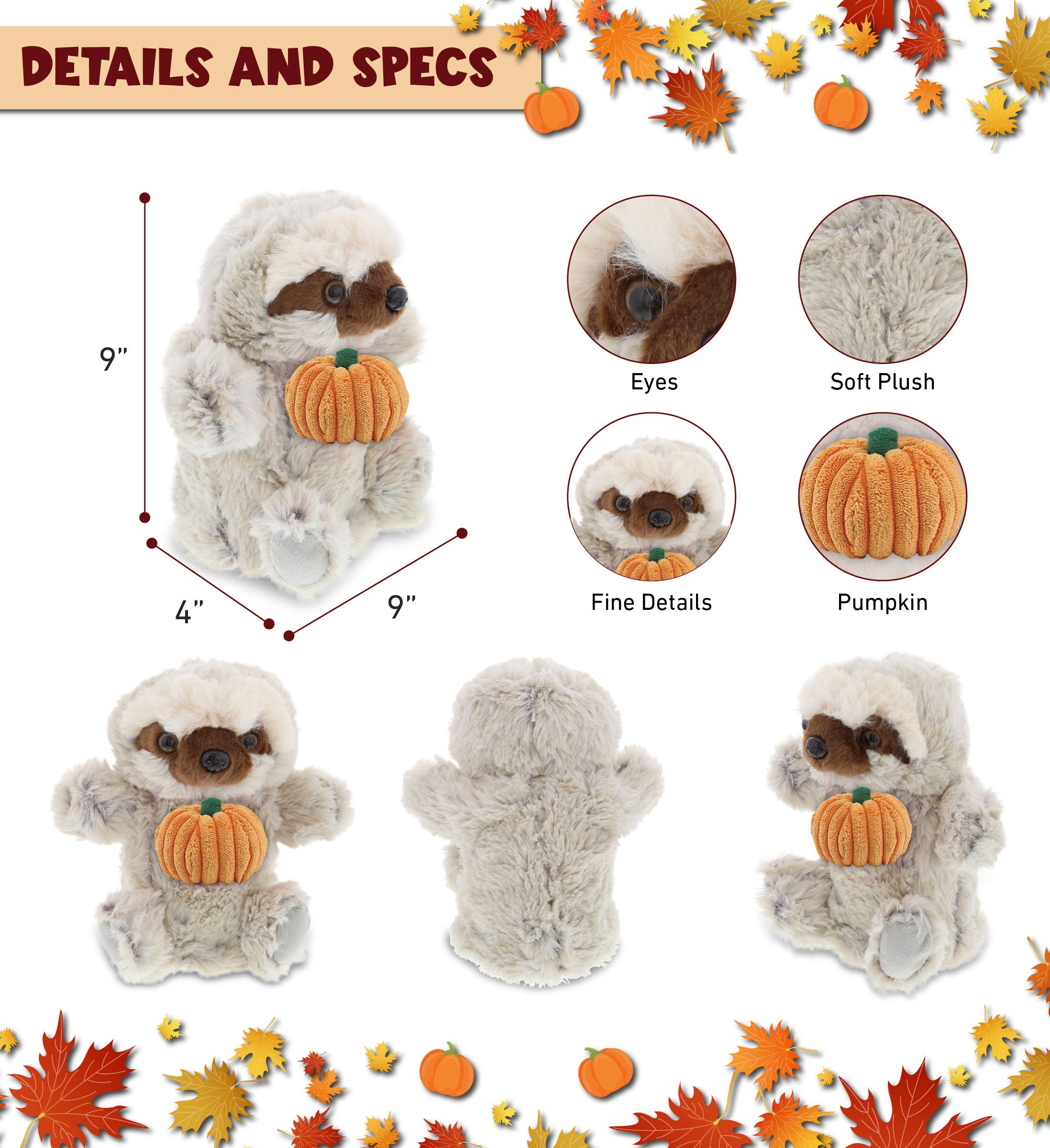 Cota Global – Peluche - Crianças e bebés por atacado – Abóbora de Pelúcia - Fantoche de Mão Super Macio de Pelúcia - Preguiça2