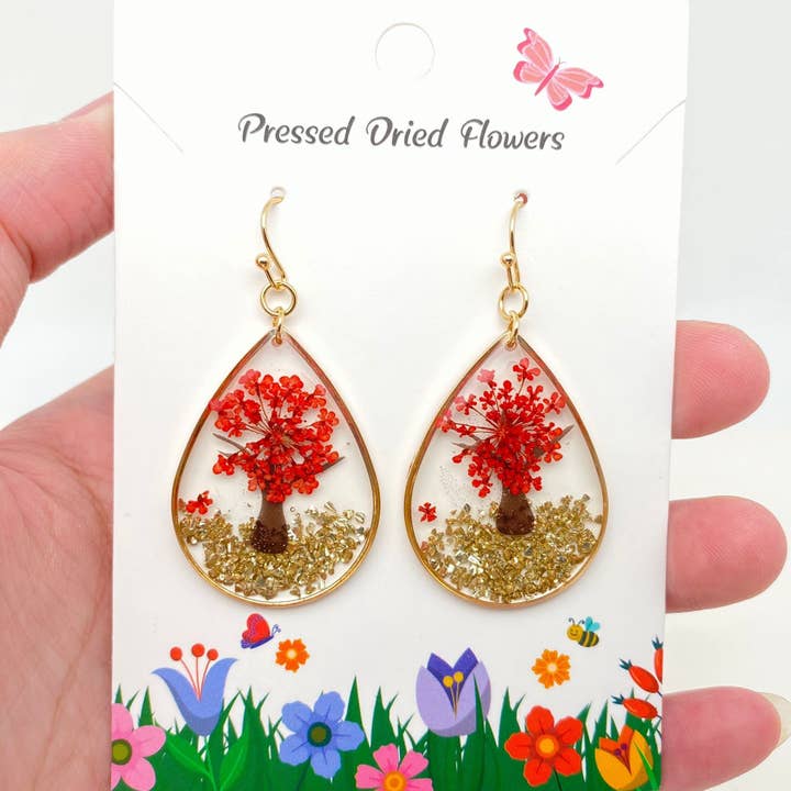 Mio Queena - Wholesale Dangle earrings - Tree of Life Dried Flowers Teardrop Charm Earrings - PDF2