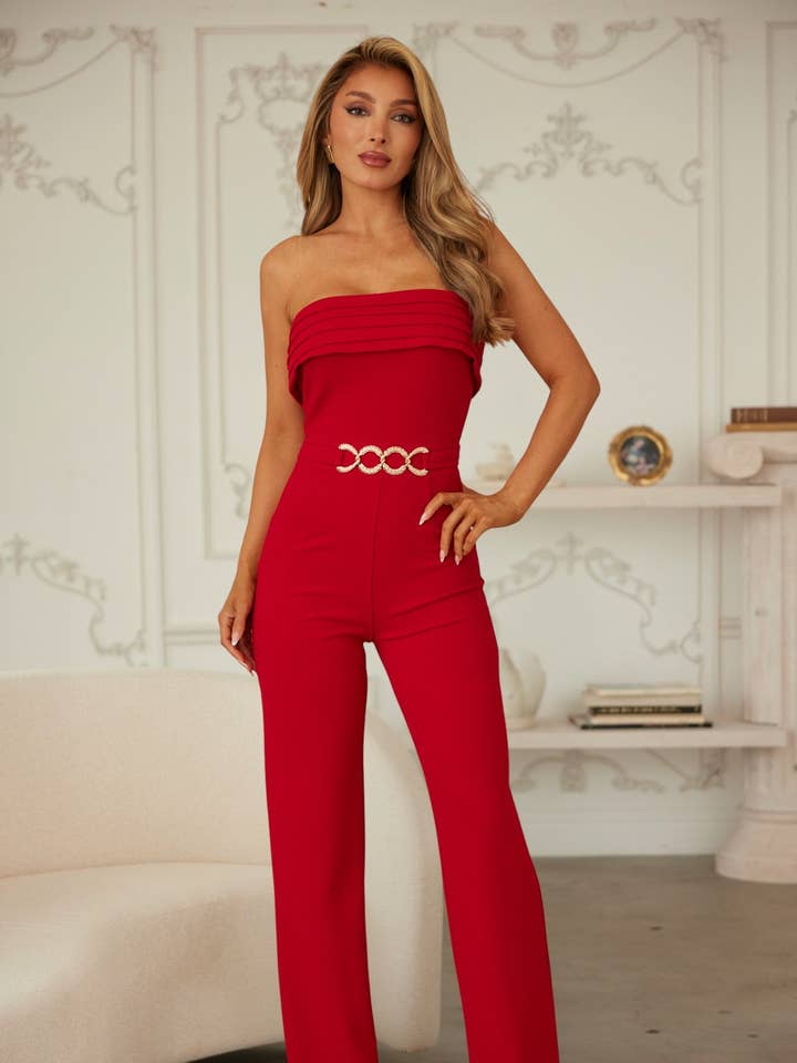 STRAPLESS OVERLAP LINING JUMPSUIT for wholesale by Glo Collective
