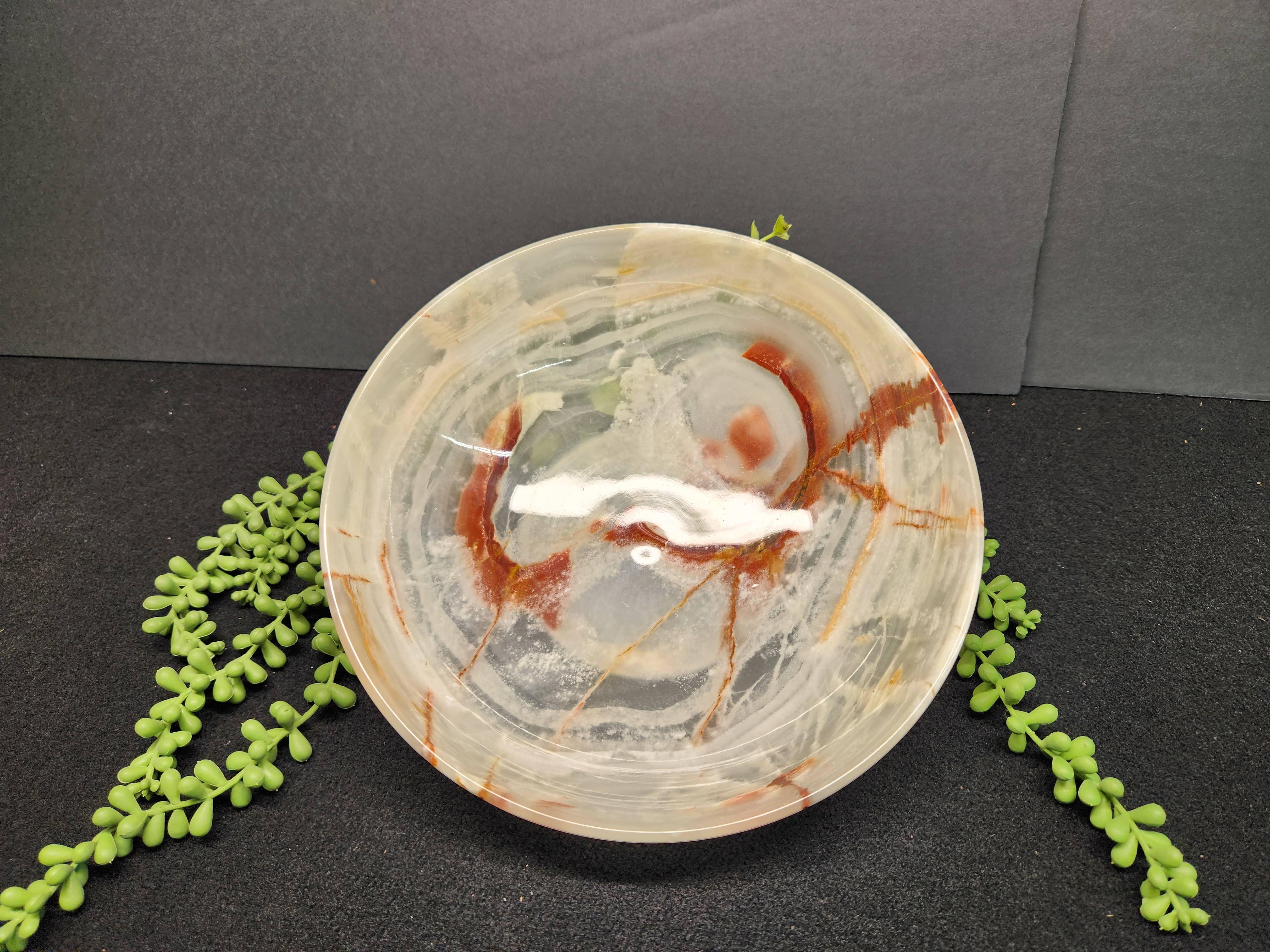 Meraki Gemstones - Wholesale Decorative Plate/Dish/Bowl - Onyx-Cream w/Veins  Round Bowl-10"- Decorative or Fruit Bowl3