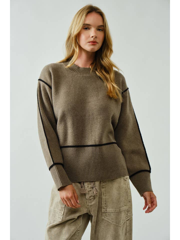 Aaron & Amber - Wholesale Knit Sweater - Women's - AJT5102 OVERSIZED FIT CONTRAST STITCHING SWEATER14