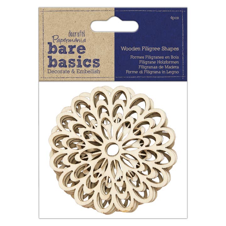 Bare Basics - Wooden Filigree Shapes (4pcs) - Flower for wholesale by West Design Products