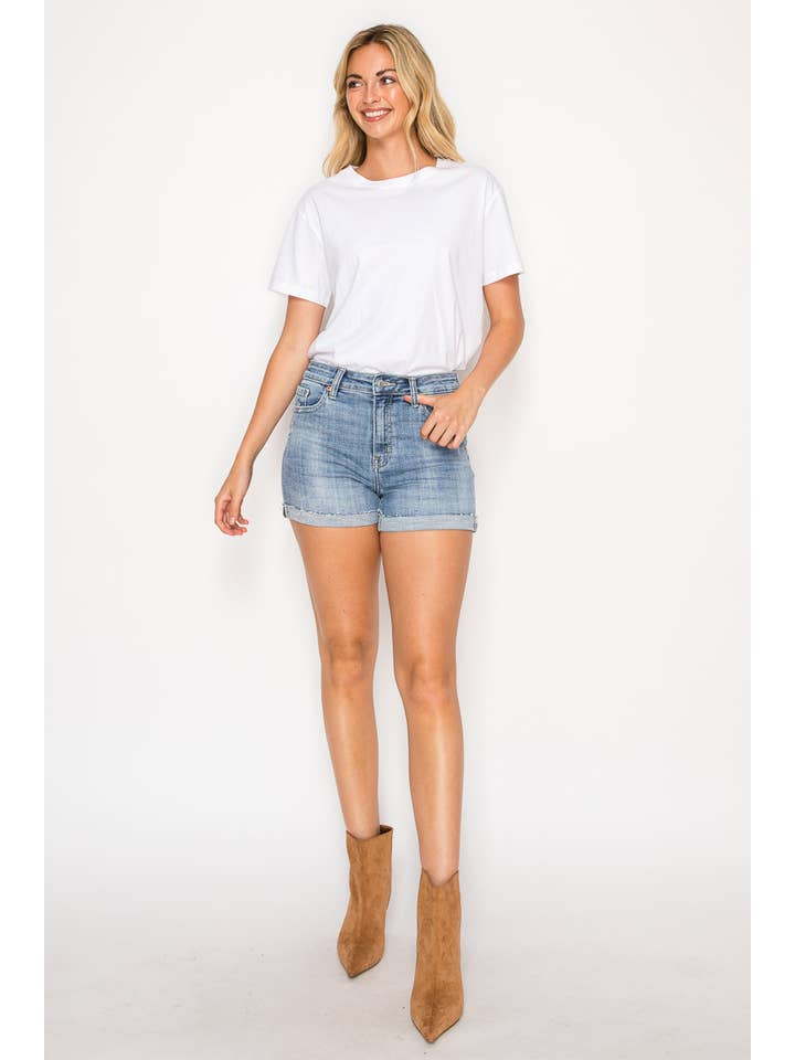 ARTEMIS VINTAGE - Wholesale Shorts - Women's - HIGH RISE CUFFED STRETCH DENIM SHORTS