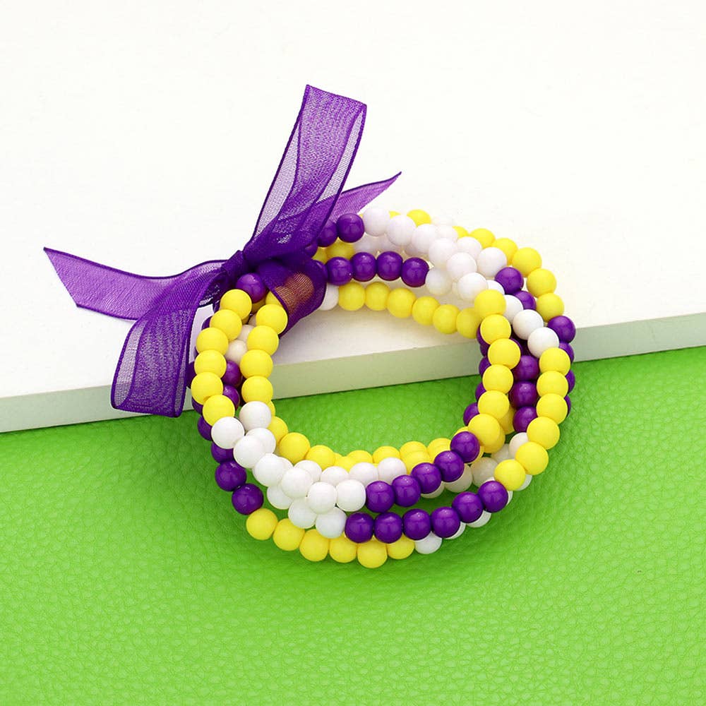 Sensibling Corp. - Wholesale Beaded Bracelet - 6PCS - Game Day Beaded Stretch Bracelets10
