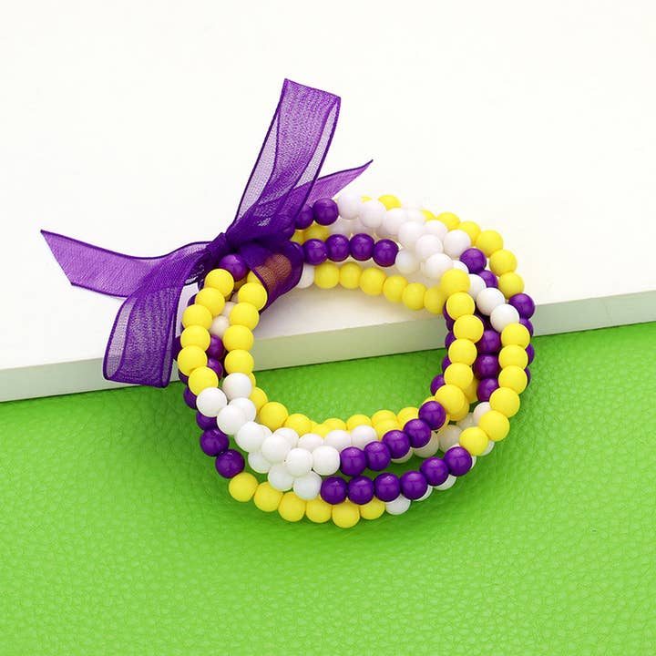 Sensibling Corp. - Wholesale Beaded Bracelet - 6PCS - Game Day Beaded Stretch Bracelets10