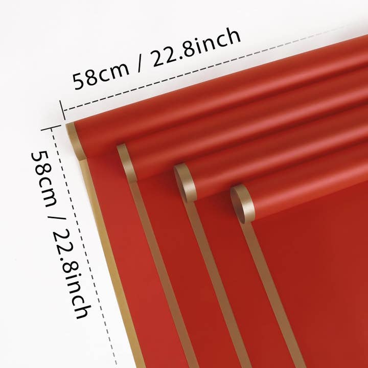 LA Ribbons Wholesale - Wholesale Flat Wrap - 58x58cm Matte Floral Sheets with Gold Edge | Red | 50-pcs Bag
1