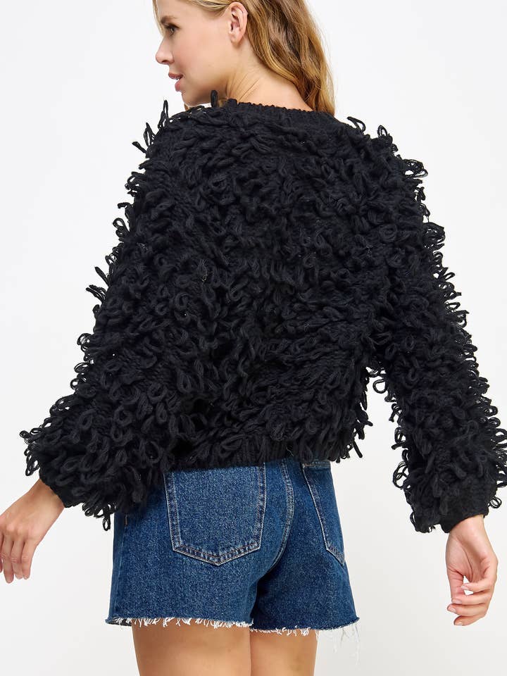 Pull shaggy à franges en tricot pour la vente par Strut & Bolt