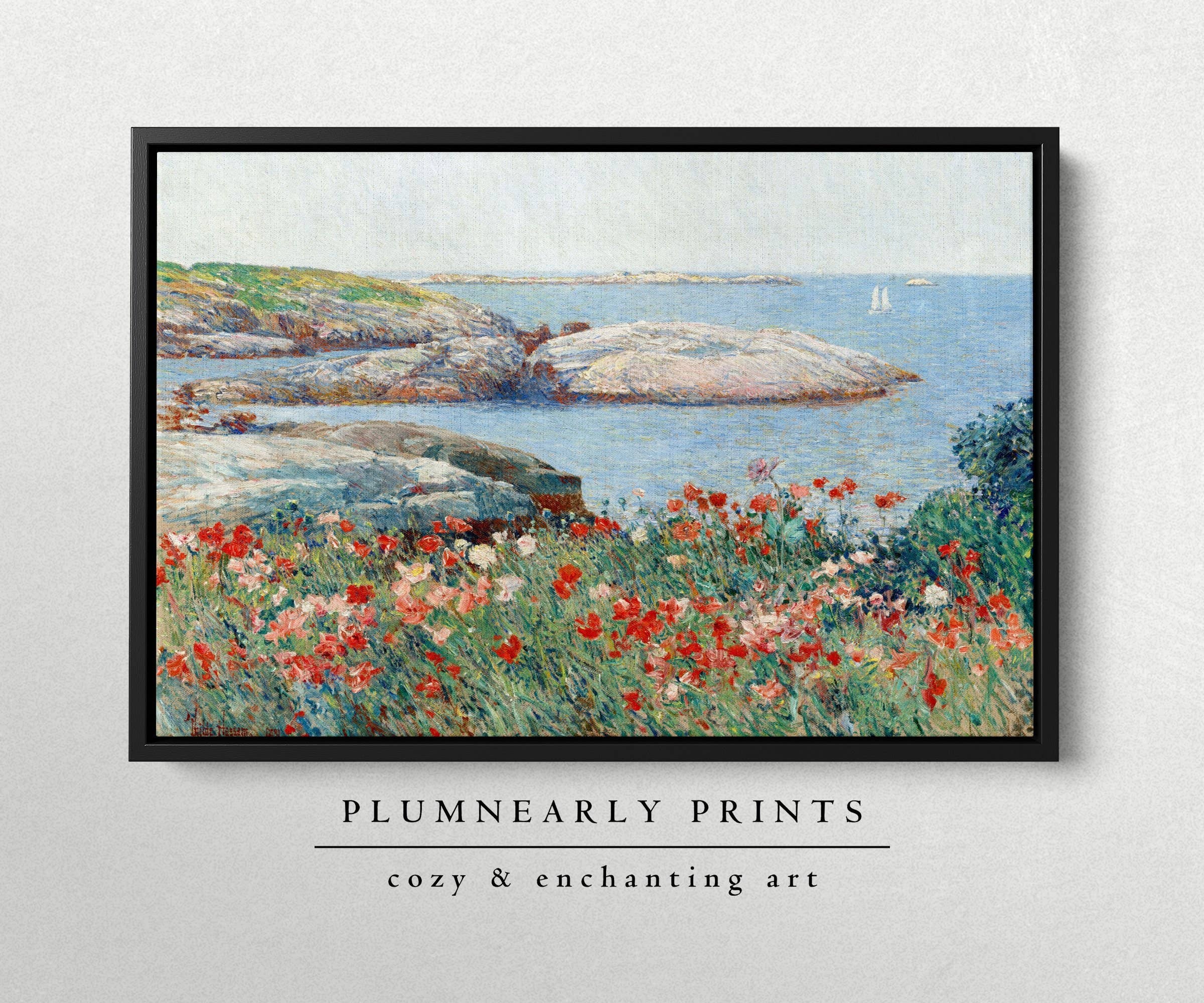 Plumnearly Prints - Wholesale Canvas Art - Hassam Wildflower Sea Landscape Painting Framed Canvas Art 31
