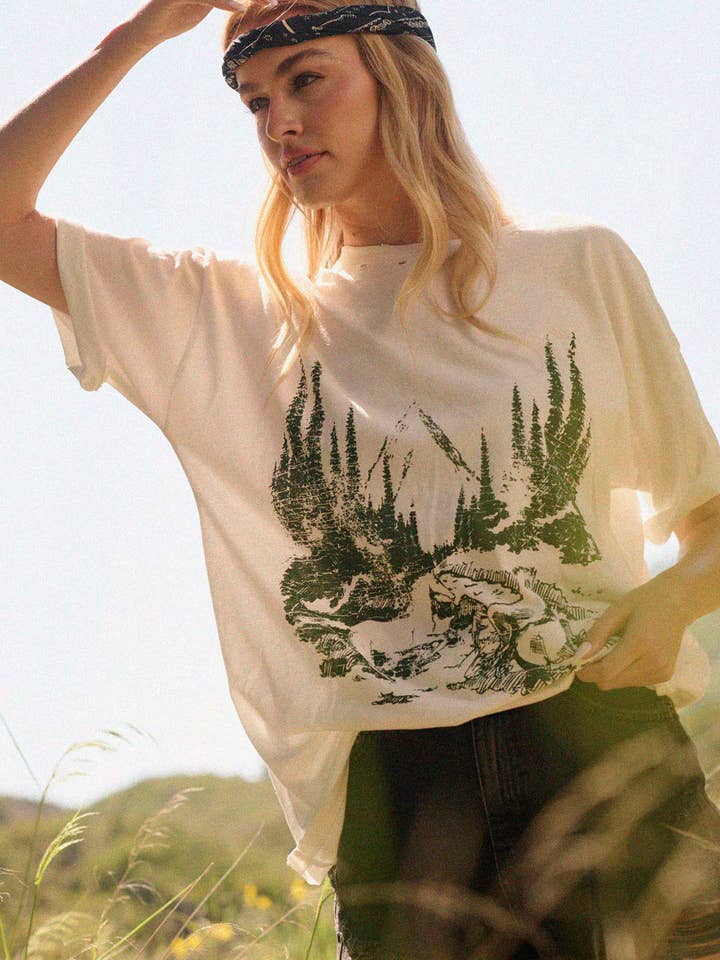 Horses Through Woods Distress Graphic Tee for wholesale by Vintage Canvas