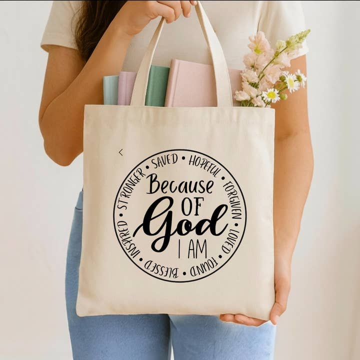 A causa di Dio sono una borsa tote--Borsa della fede cristiana/Preghiere per la vendita all'ingrosso da parte di Jolly Bundles