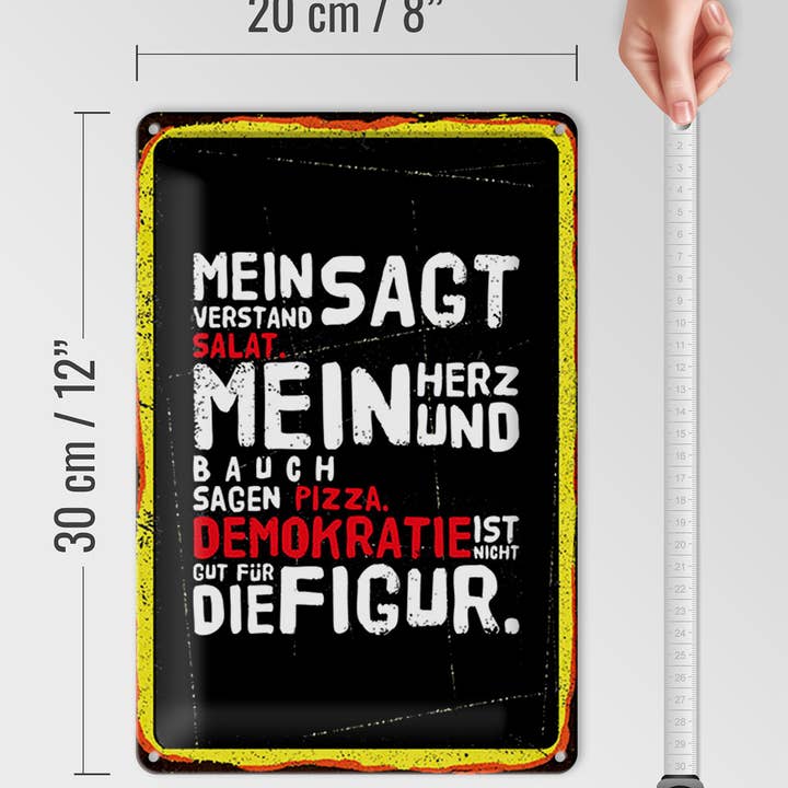Femer – wholesale Sign – Tin sign 20x30cm Mind says salad Heart and stomach pizza3