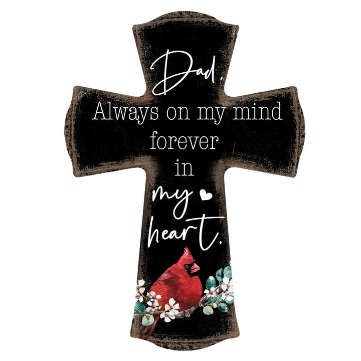 Dad Always on My Mind Cardinal Wall Cross – Memorial Decor for wholesale by LifeSong Milestones