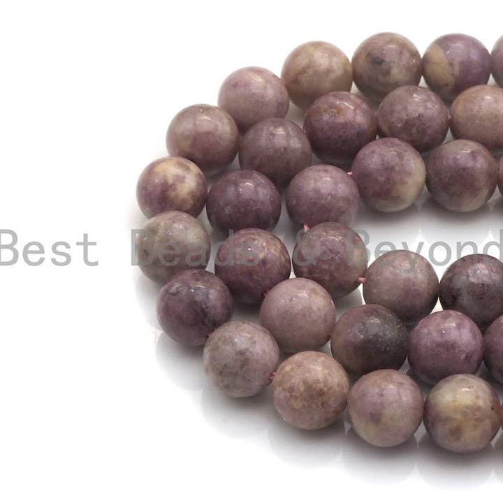 BestBeads&Beyond - Wholesale Beads - Natural Lepidolite Beads , Round Smooth 6mm/8mm/10mm/12mm, 15.5" Full Strand, Sku#U643