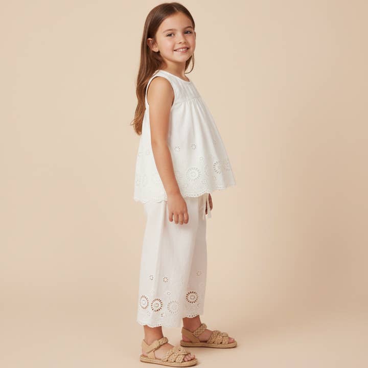 Makemake Organics - Wholesale Top & Pant Set - Kids - Organic Eyelet Top And Pant Set - Ivory Eyelet2