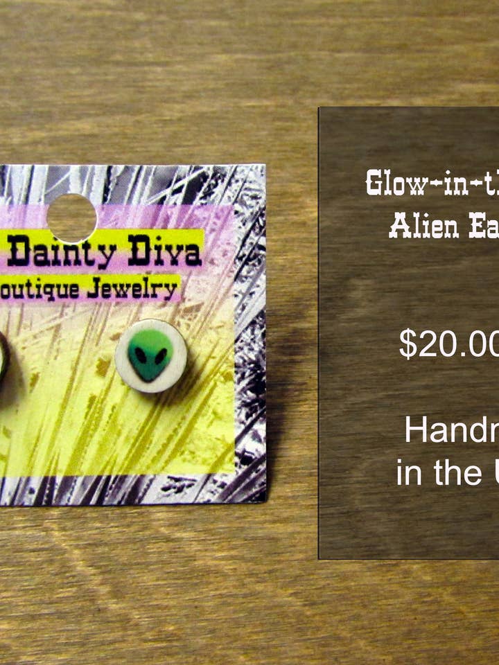 Im Dunkeln leuchtende Alien-Ohrringe für den Großhandel von The Dainty Diva Jewelry