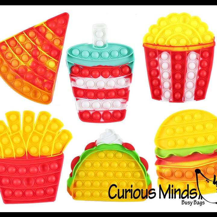 1 Junk Food Theme Bubble Pop Fidget Toy Fast Food Silicone P for wholesale by Curious Minds Toys
