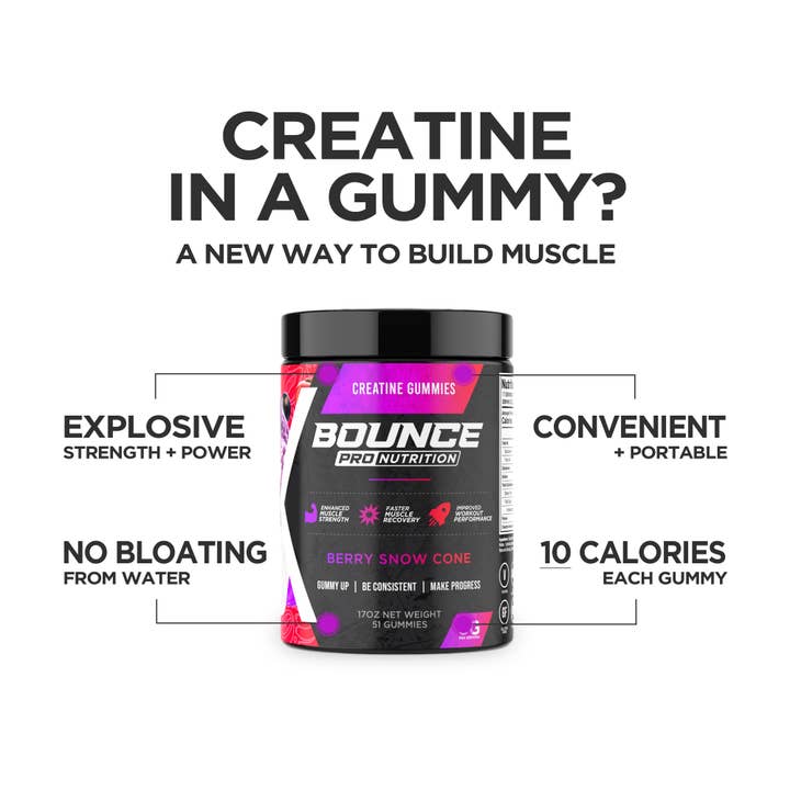 Bounce Nutrition - Wholesale Oral Supplement/Vitamin - Creatine Gummies - Berry Snow Cone4