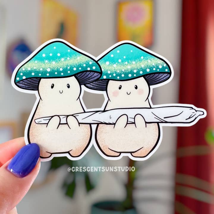Stoner Mushroom Sticker, Dispensary Sticker, 420 Sticker for wholesale by Crescent Sun Studio