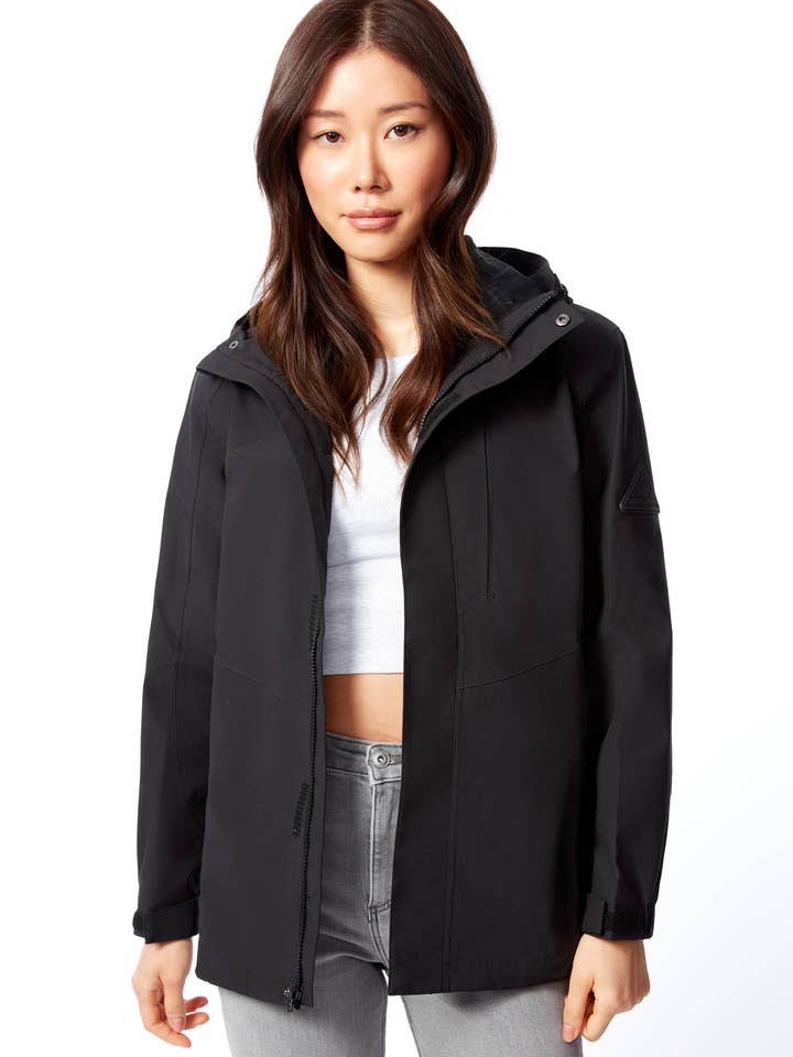 TAHSIS | WOMEN'S WATERPROOF RAIN JACKET, BLACK for wholesale by Alpine North US