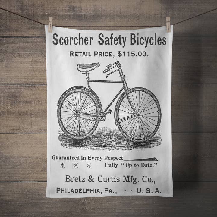Screen Printed Scorcher Bicycle Tea Towel for wholesale by Monahan Papers