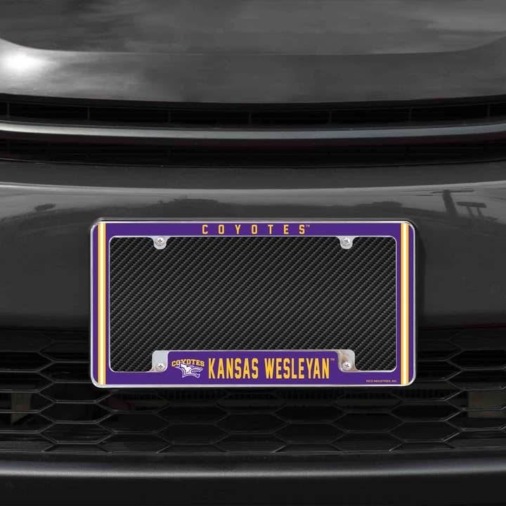 Rico Industries - Wholesale Car Decorative Charm - Unisex - NCAA Kansas Wesleyan Coyotes All Over Chrome Frame1
