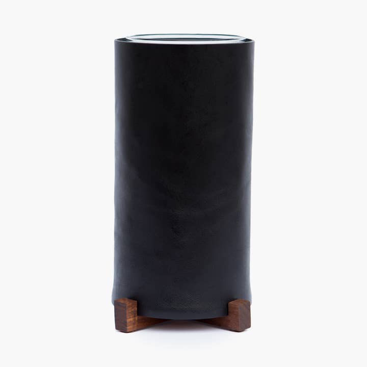Leather and Walnut Vase - Black for wholesale by Sylvan Park