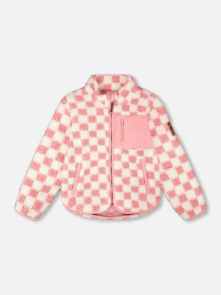 Sherpa Jacket Pink Checkerboard for wholesale by Deux par Deux