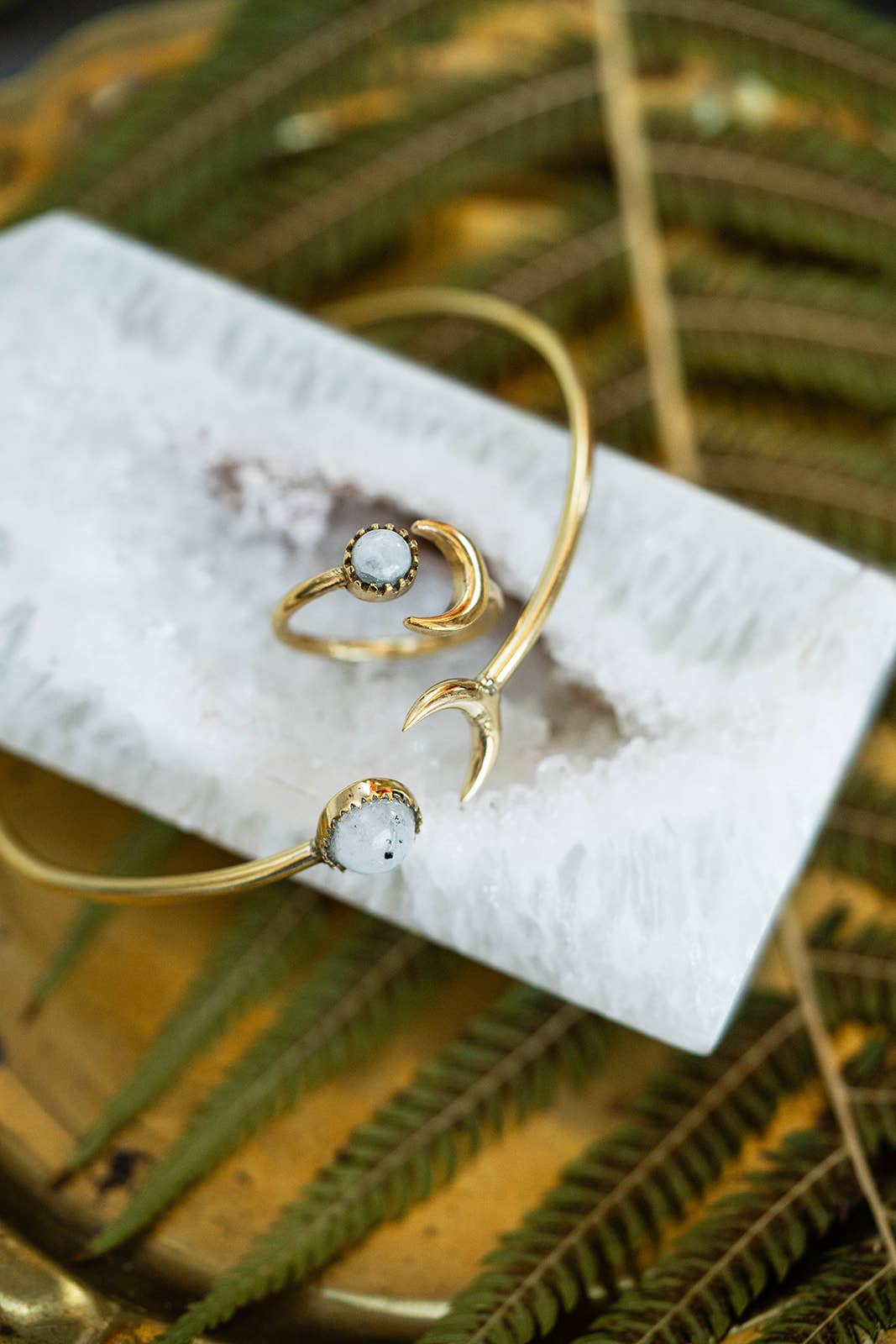 Bella Vita Jewelry - Wholesale Cuff Bracelet - Gemstone Sun and Moon Open Brass Bangle Bracelet8