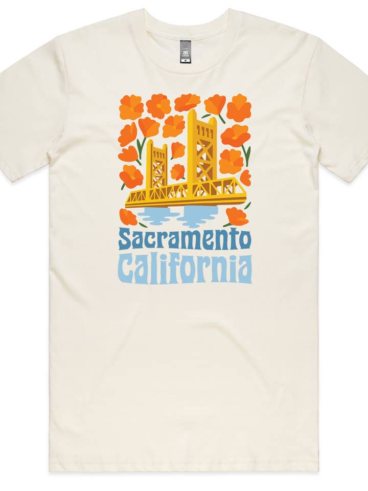 SF Mercantile - Wholesale Screen Printed T-Shirt - Unisex - Sacramento Flower Power Adult Tee, Cream