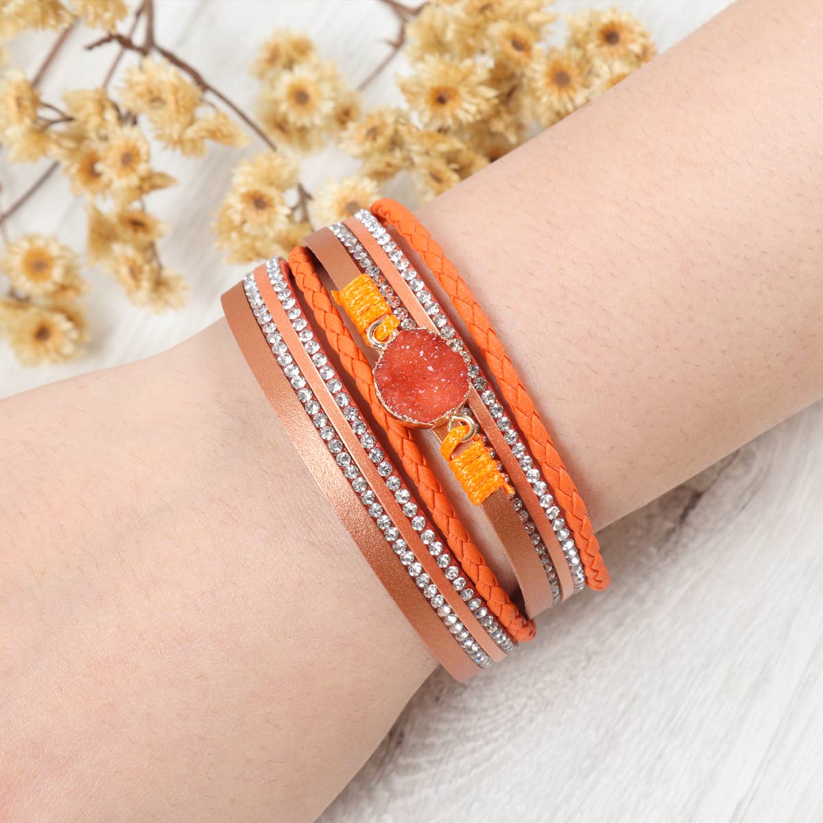 MYS Wholesale Inc - Wholesale Bangle Bracelet - Stunning Druzy Rhinestone Leather Wrap Magnetic Bracelet13