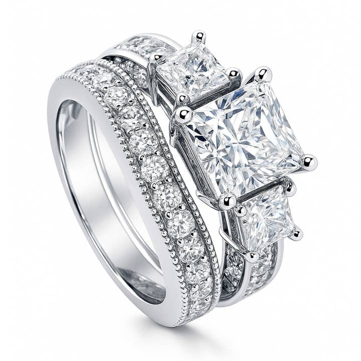 BERRICLE Ensemble de bagues de fiançailles en argent sterling avec 3 pierres et 2 ct de CZ pour la vente par BERRICLE