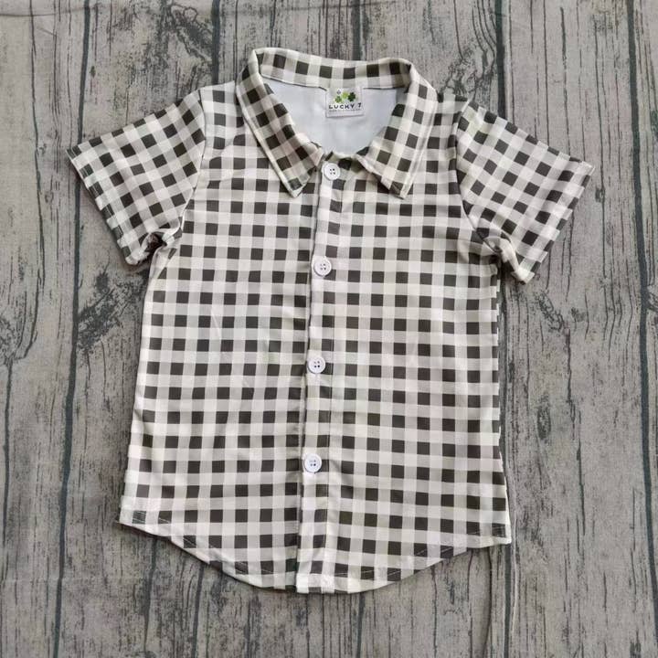 Green Gingham Button Up Shirt for wholesale by Lucky 7 Kids Clothing Co