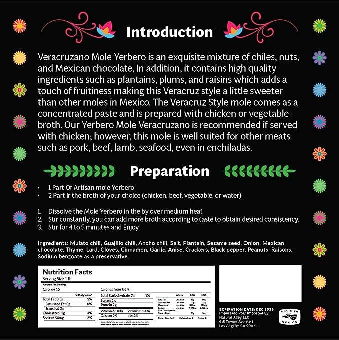 YERBERO - Wholesale Sauce - Yerbero - Authentic Artisan Mole Xico Veracruz 1.1 Lb (455gr) | Artesanal Mole Veracruzano (Sweet & Spicy Flavors) | Premium Quality Ingredients,3