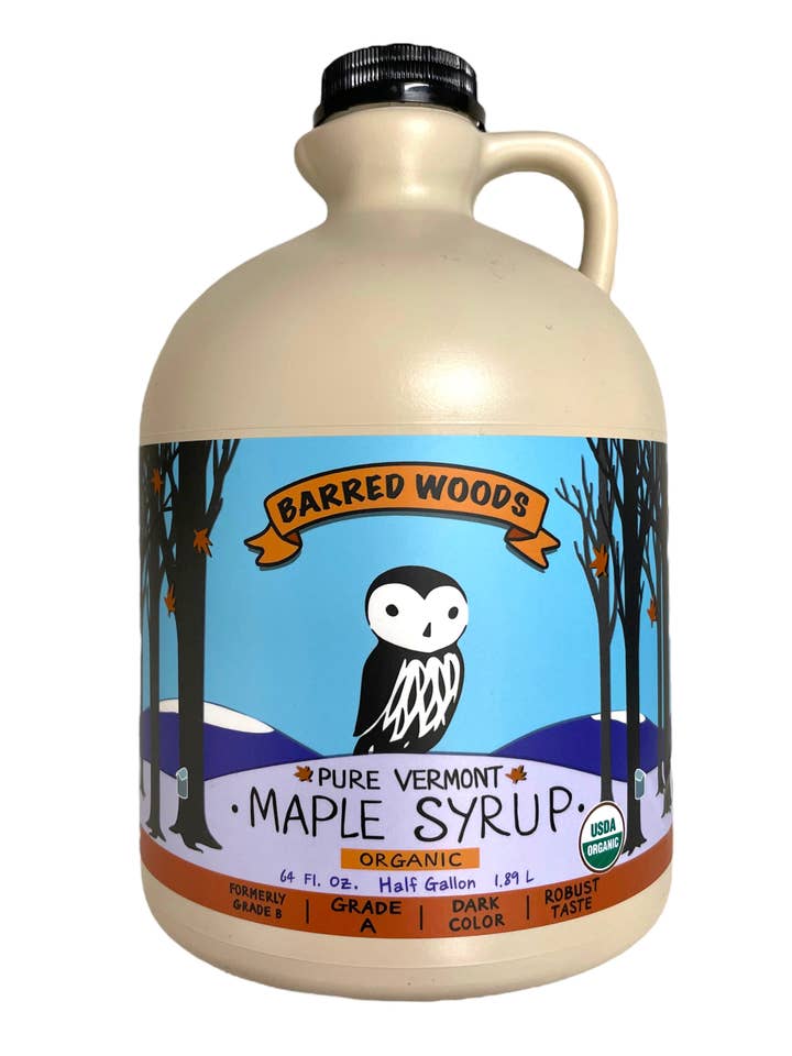 Pure Organic Vermont Maple Syrup - Half Gallon -Grade A Dark for wholesale by Barred Woods Maple