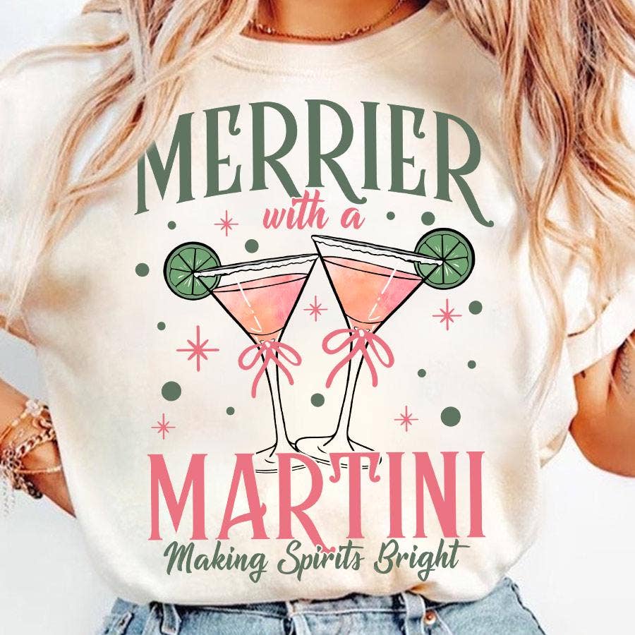NVC Ecommerce LLC – wholesale T-shirt med logga - Dam – Merrier With A Martini Tröja, Retro Jultröja0