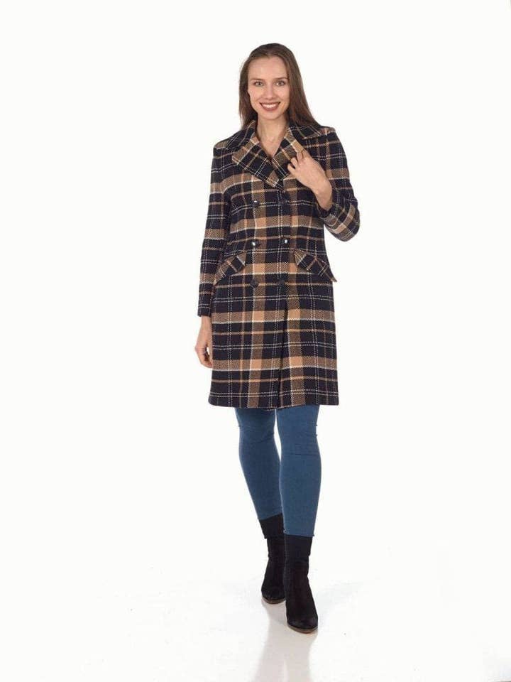 De La Creme - Cappotto doppiopetto da donna tartan check per la vendita all'ingrosso da parte di De La Creme Fashions