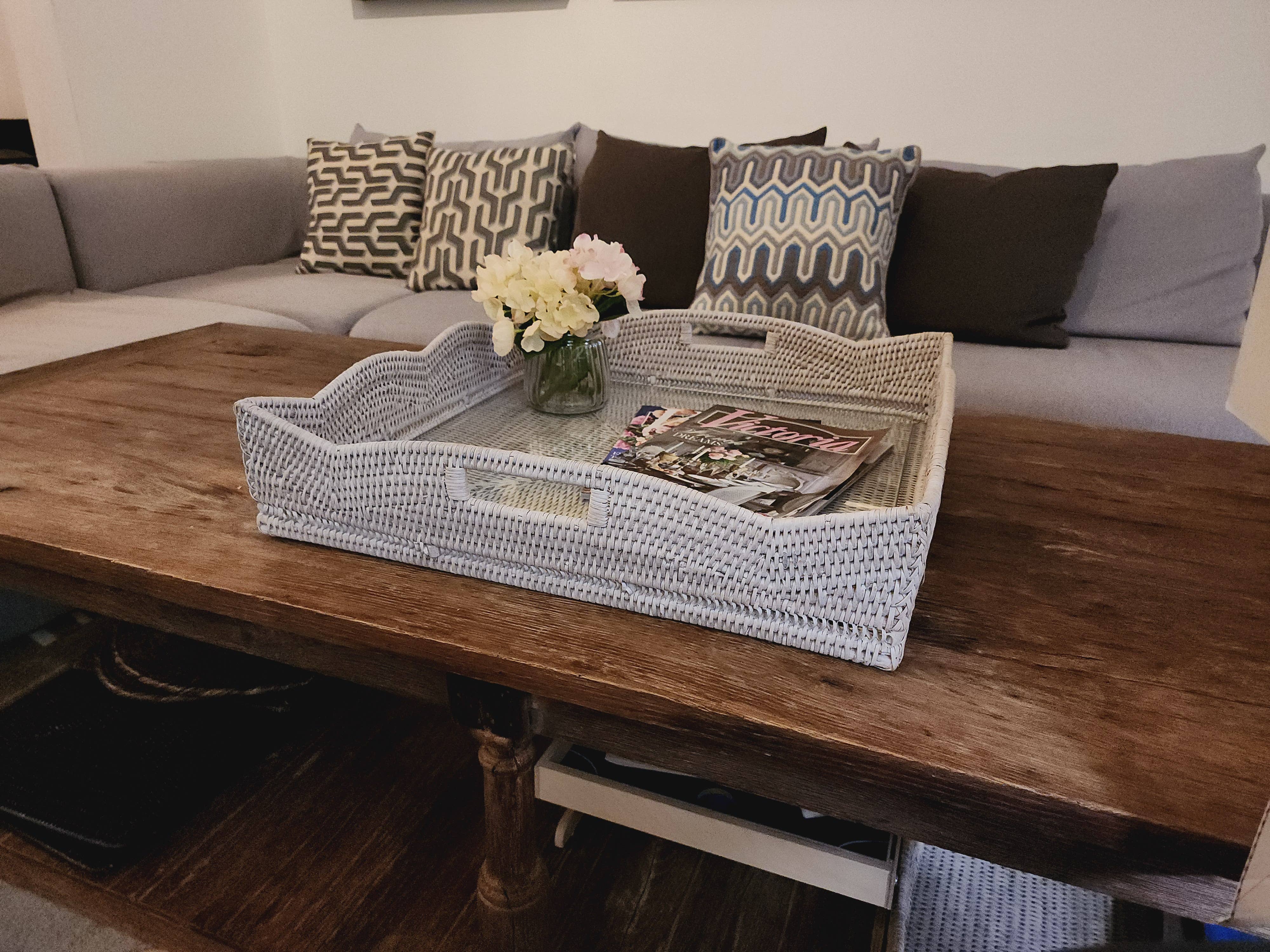 Artifacts Trading Company - Wholesale Decorative Tray - Rattan Scallop Square Tray with Glass Insert9