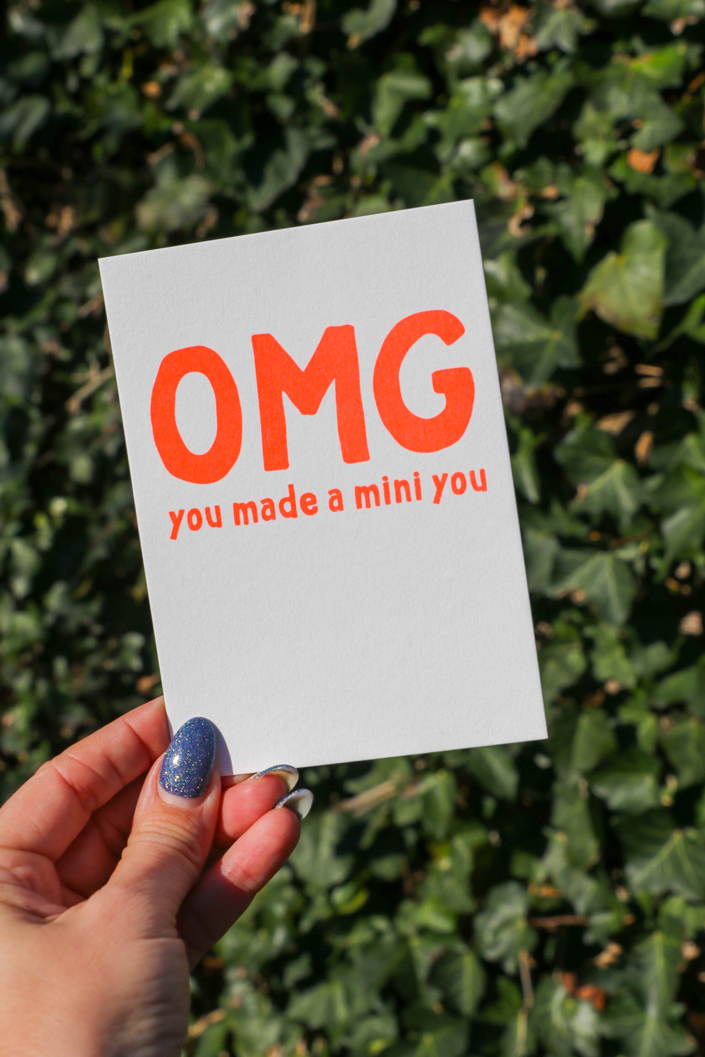 Studio Inktvis - Wholesale Baby Card - Omg you made a mini you neon orange risograph postcard2