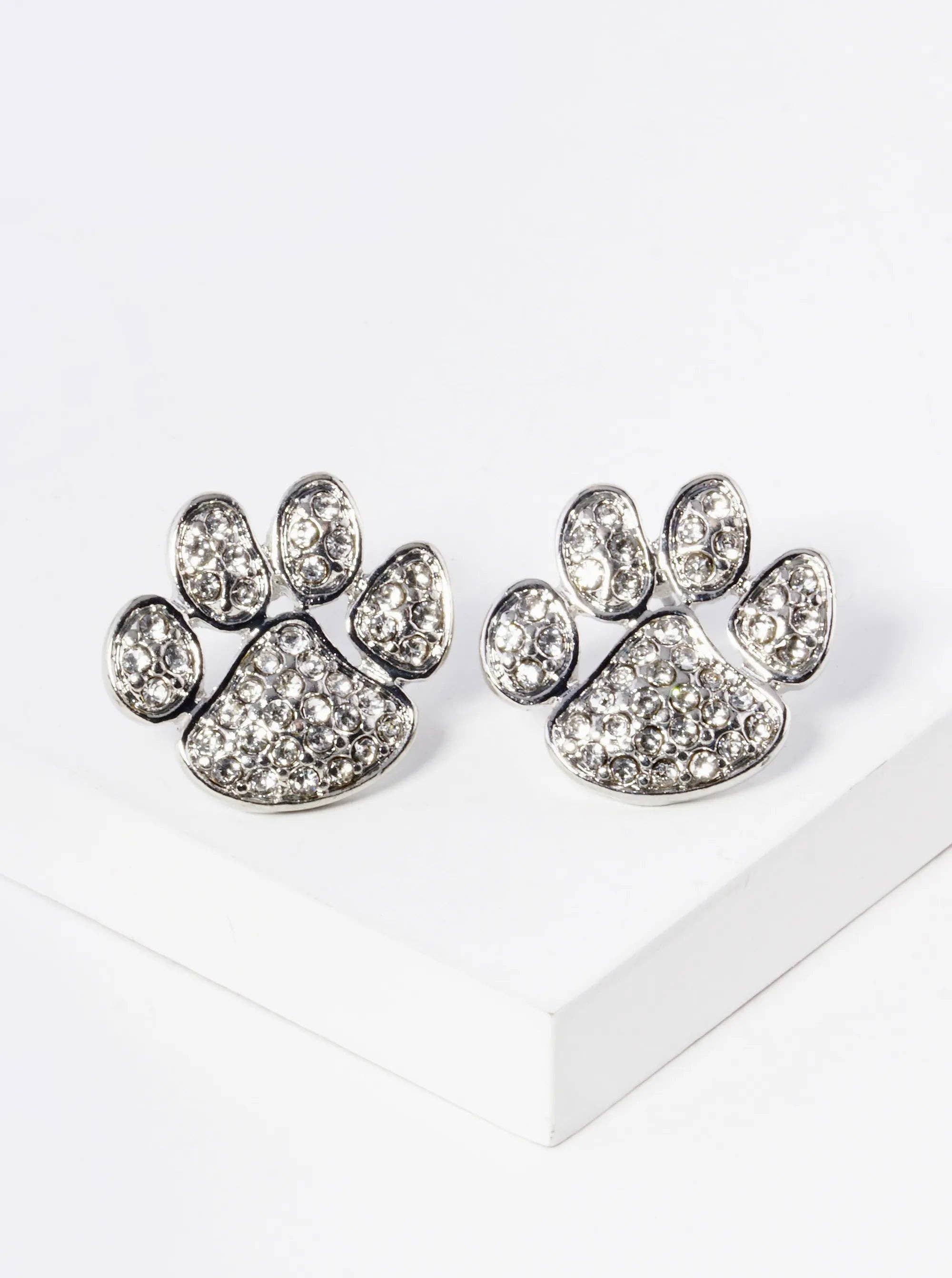 Wild Honey - Wholesale Stud/Post Earrings - Crystal Pave Dog Paw Game Day Mascot Post Stud Earrings8