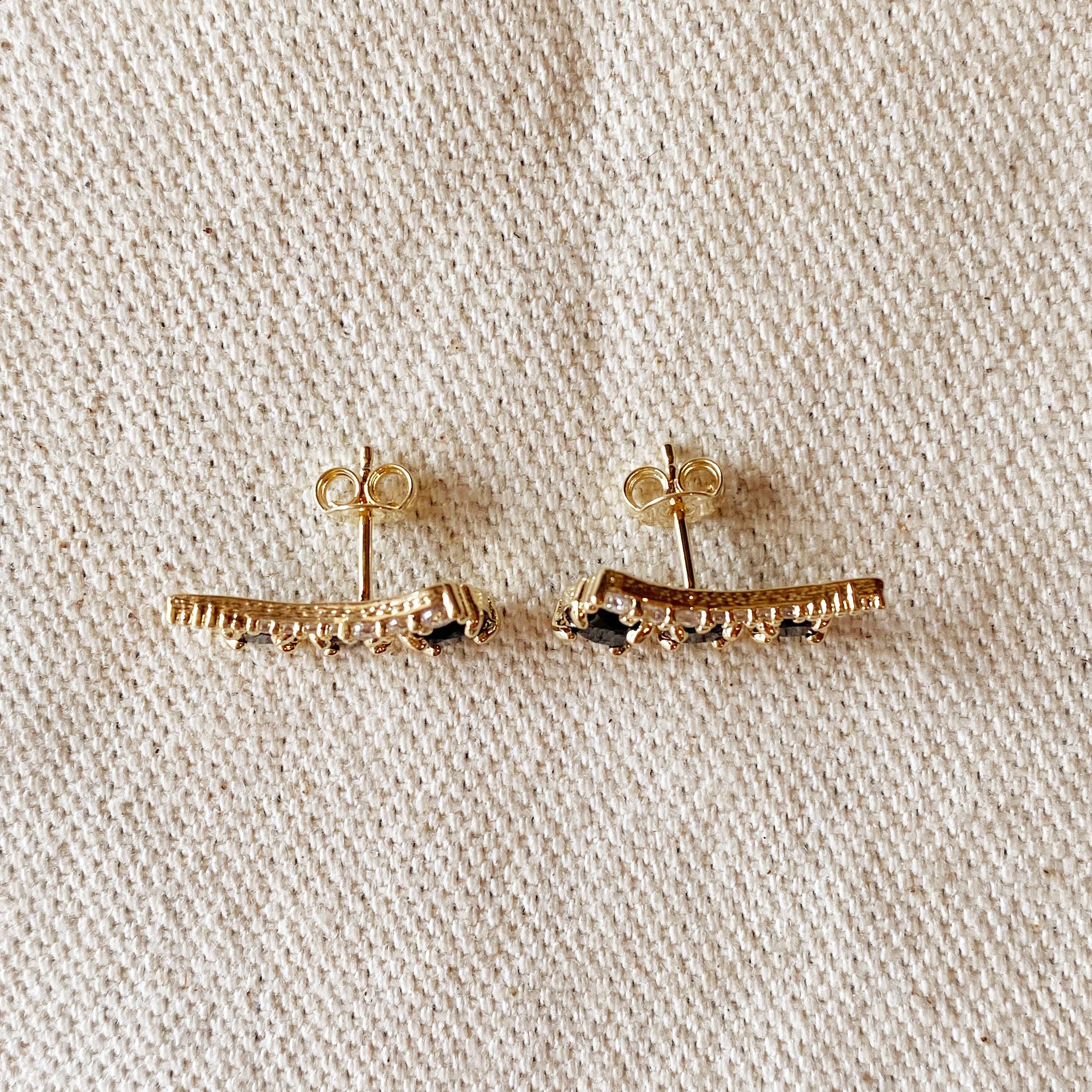 GoldFi - Wholesale Ear Jackets/Climbers - 18k Gold Filled Triple Stone Black Ear Climber Earrings1