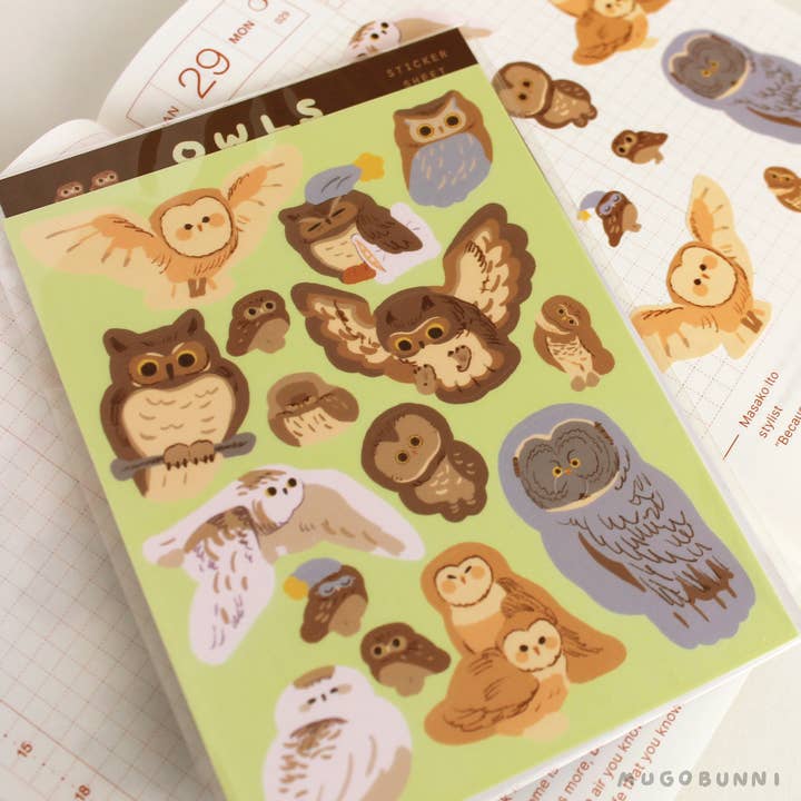 Owl Sticker Sheets for wholesale by Mugobunni