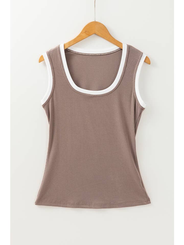 Little Daisy Closet - Wholesale Tank Top - Women's - LDC Ribbed Knit Colorblock Edge U Neck Slim Fit Tank Top