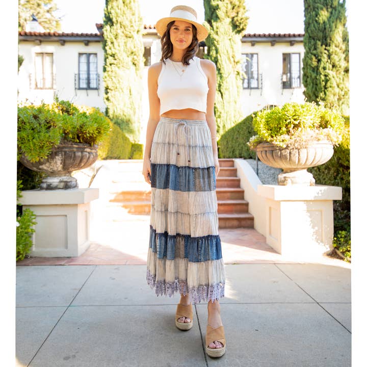 Young Threads - Wholesale Skirt - Women's - Women Long Tiered Western Skirt, Lined With Two Pockets