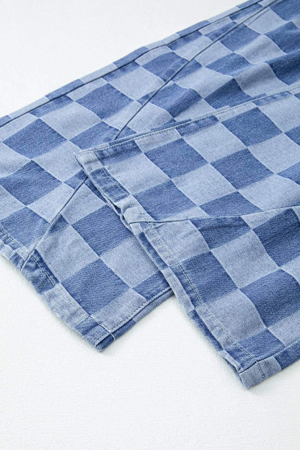 Blue  Checkered Denim Wide Leg Jeans for wholesale on Faire1